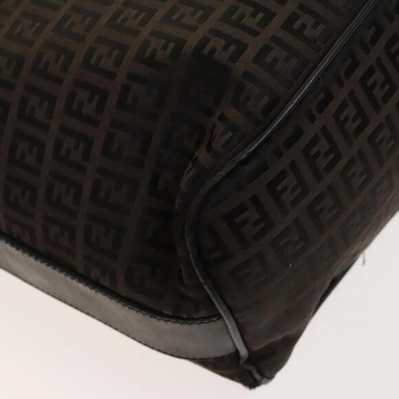 FENDI Zucchino Canvas Shoulder Bag Black Brown Auth bs27098 - Picture 7 of 16